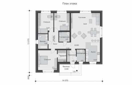 Одноэтажный дом с тремя спальнями и просторной гостиной