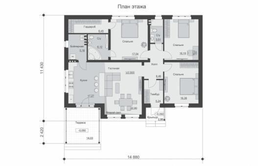 Одноэтажный дом с тремя спальнями и вторым светом.